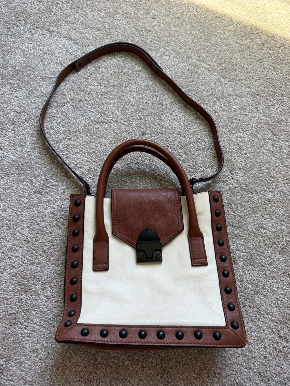 Loeffler Randall White and Brown Leather Crossbody Satchel